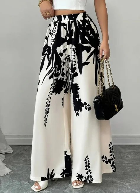 Floral Print Wide Leg Pants