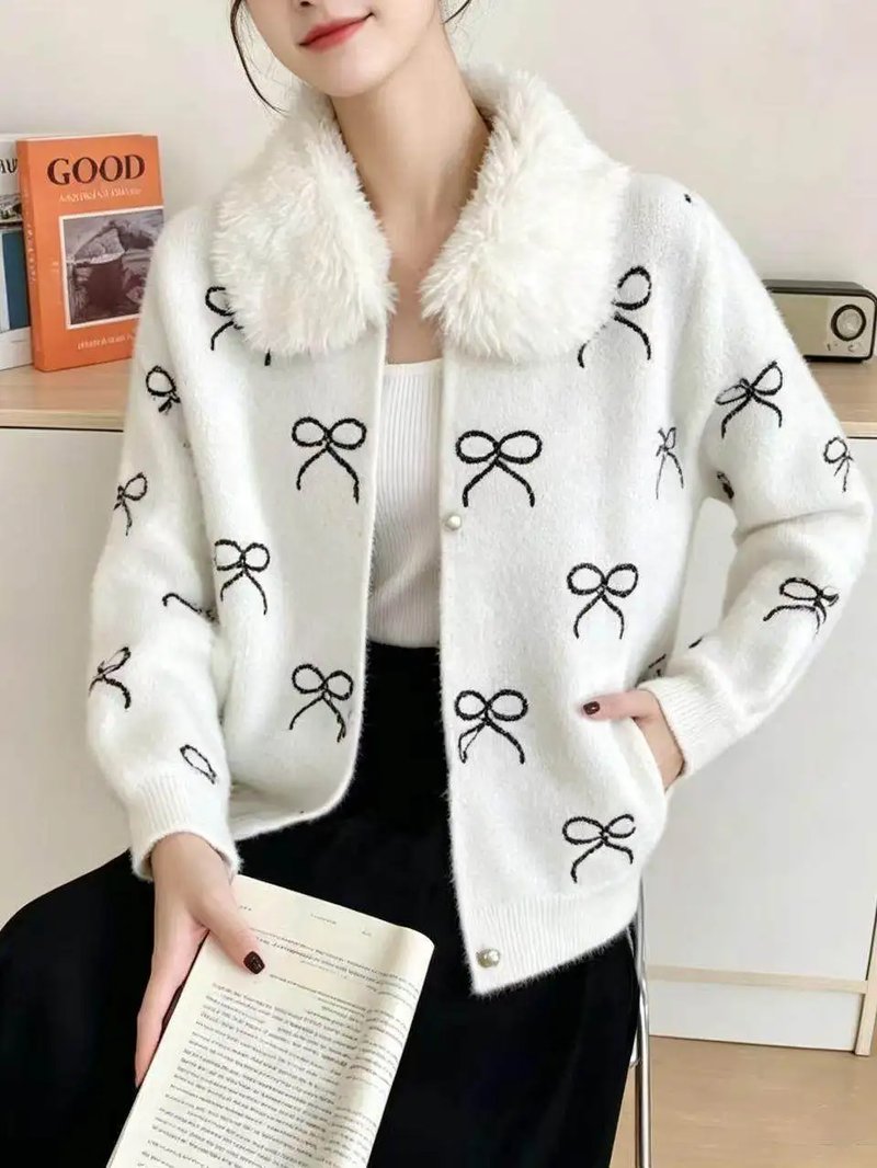 Chic Knot Print Knitted Cardigan
