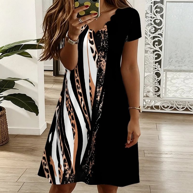 Summer Scalloped V-Neck Midi Dress