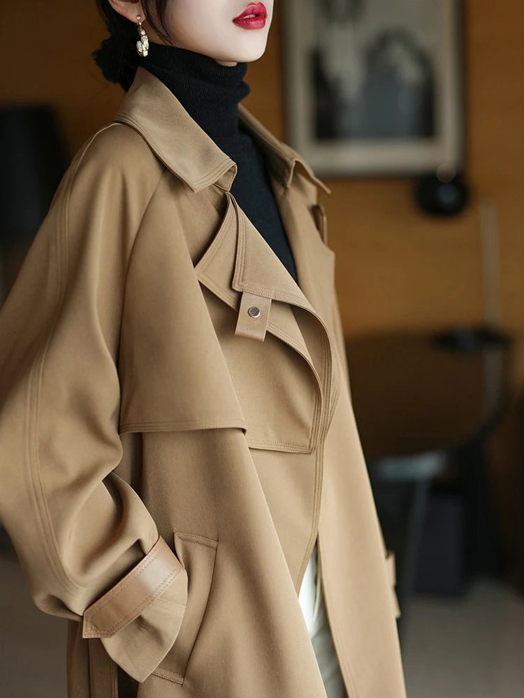 Elegant Dark Khaki Trench Coat