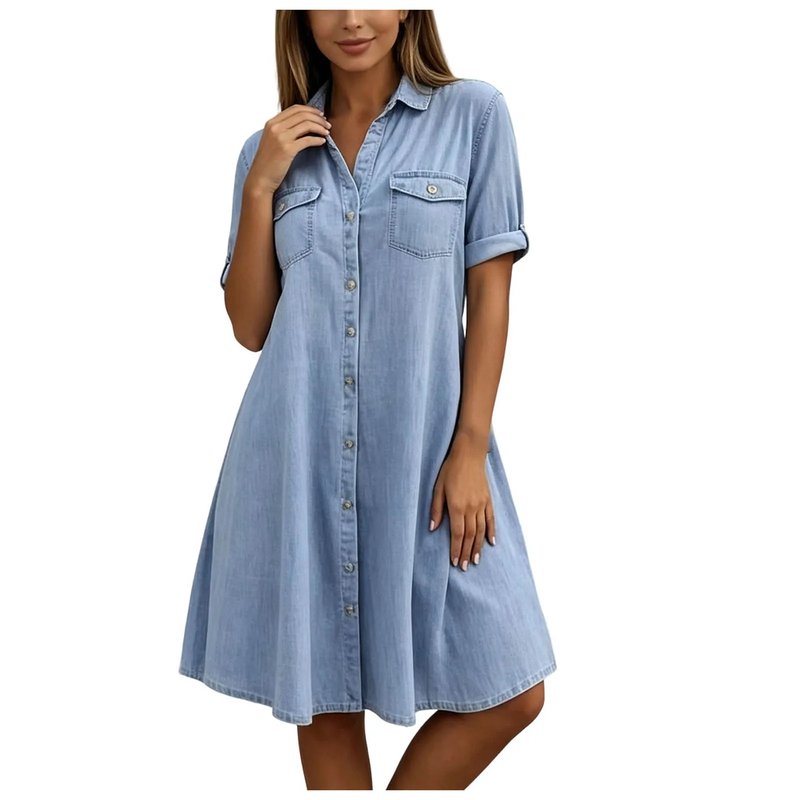 Casual Denim Shirt Dress for Women