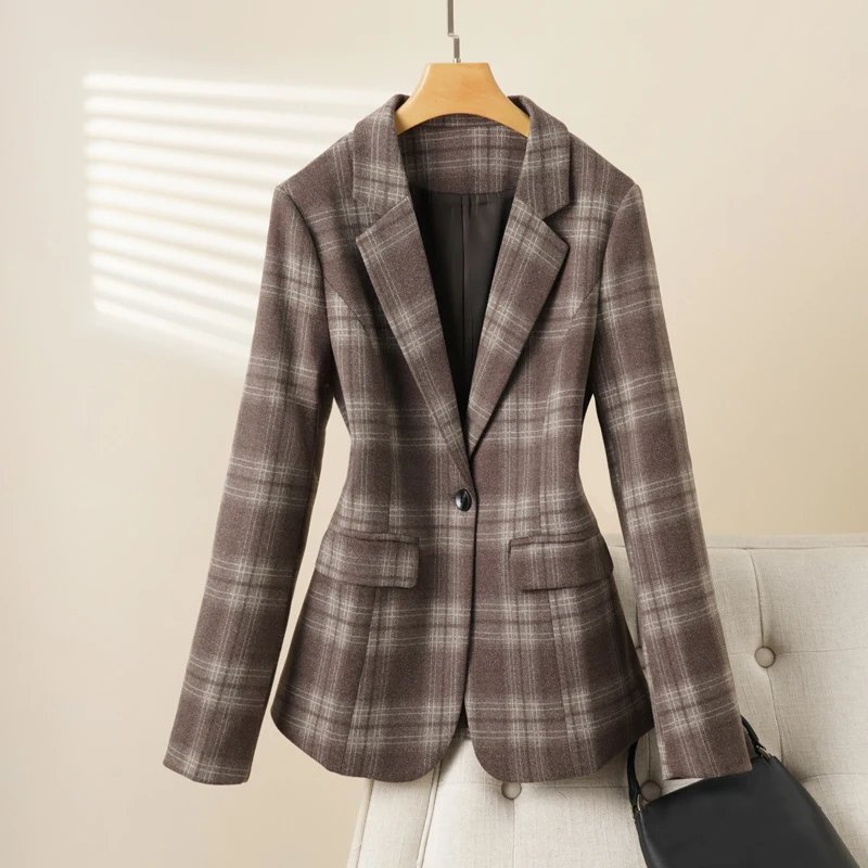 Plaid Woolen Blazer for Women