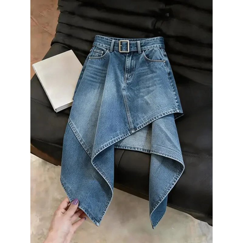 Vintage High-Waist Denim Midi Skirt