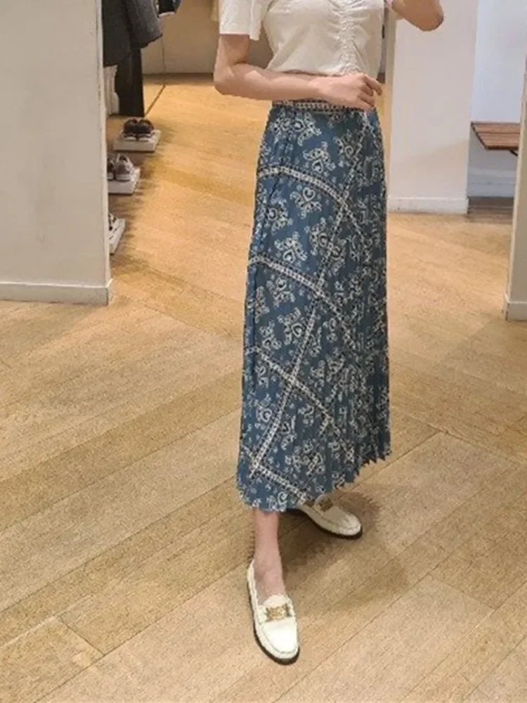 Chic High Waist Paisley Midi Skirt
