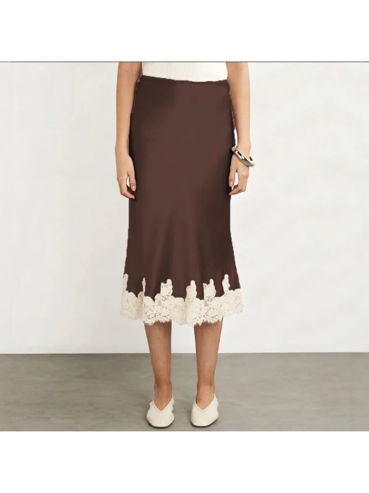 Elegant Silk Satin Midi Skirt