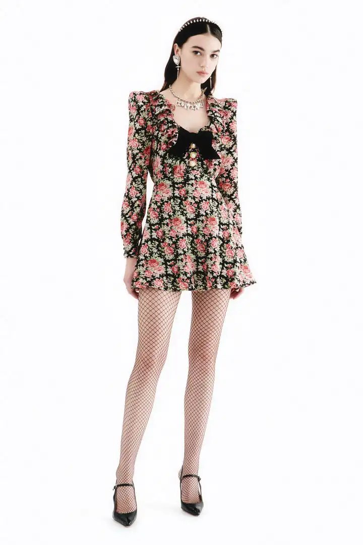 Chic Black Floral Silk Mini Dress