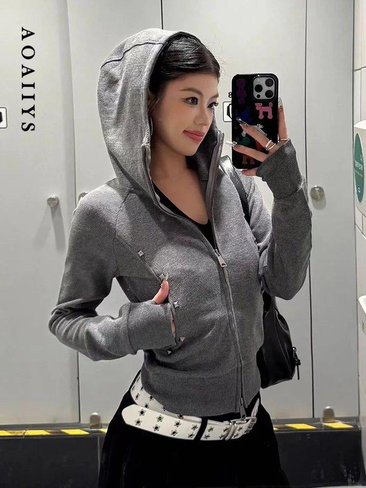 Stylish Grey Cropped Hoodie for Women