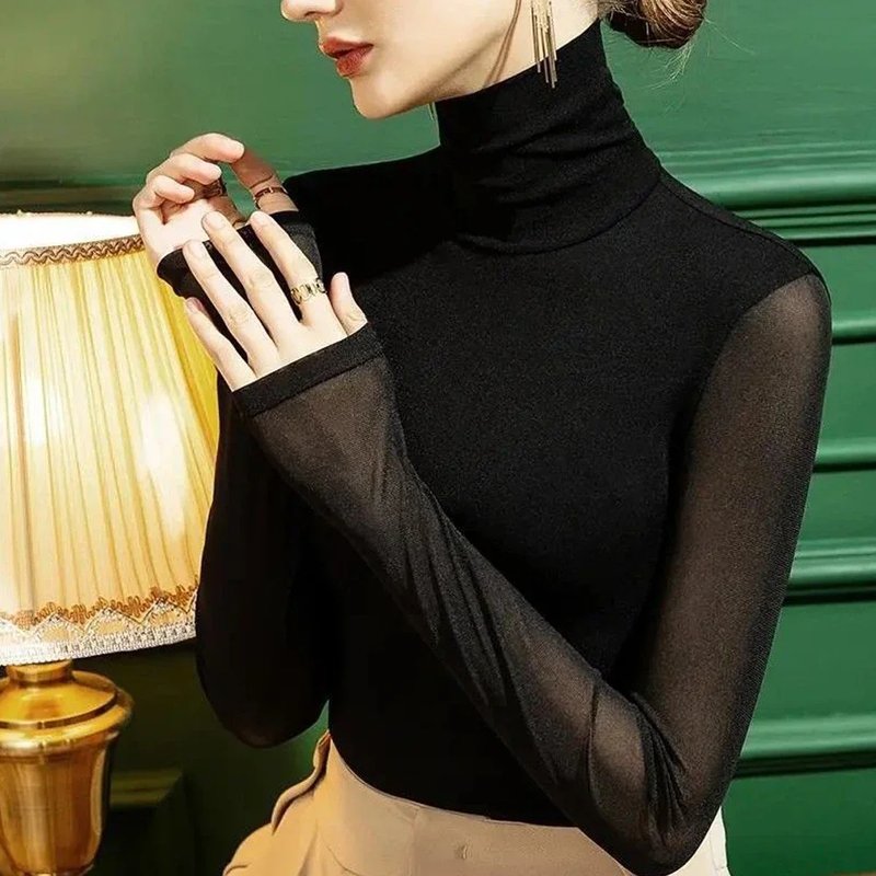Lace High-Neck Long Sleeve Top