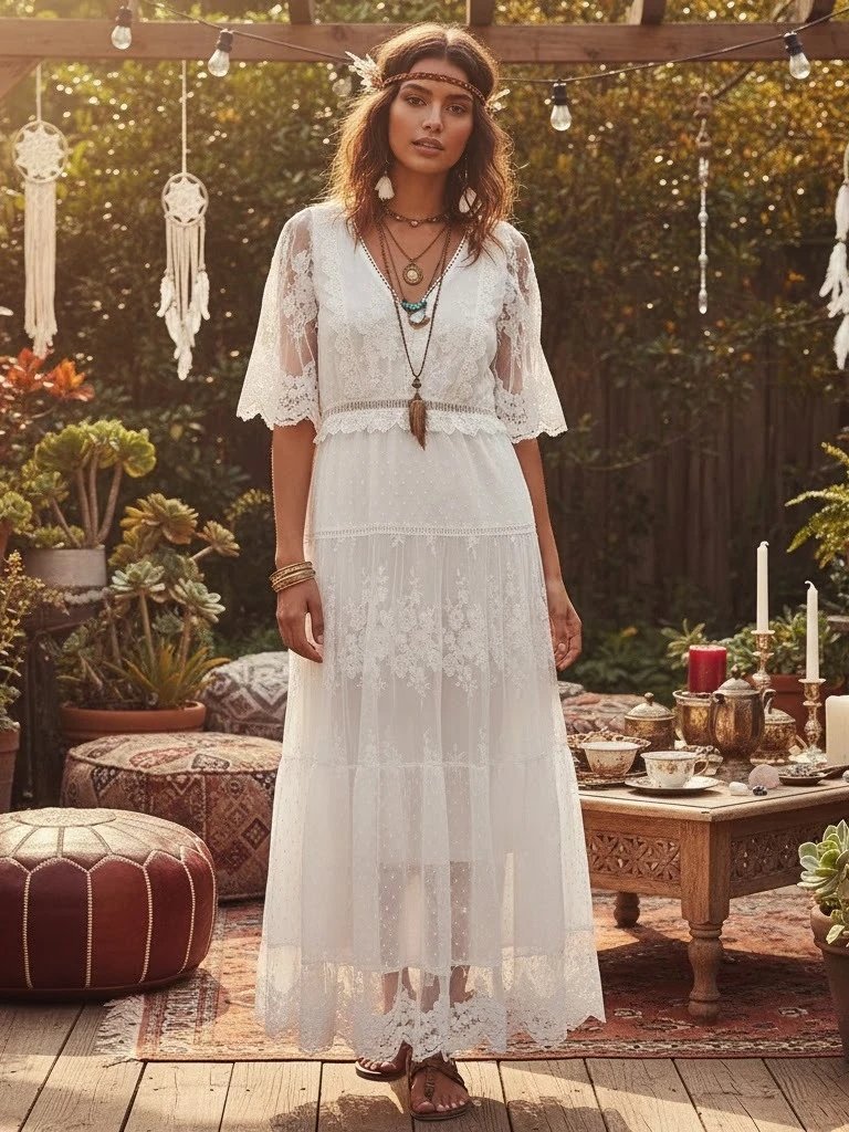 Chic Bohemian Lace Maxi Dress