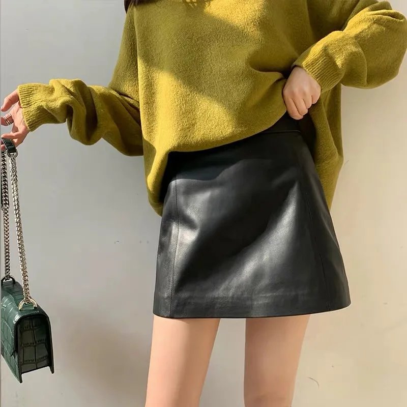 Stylish High-Waist Leather Mini Skirt
