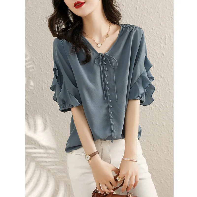 Chic Butterfly Bow Chiffon Blouse