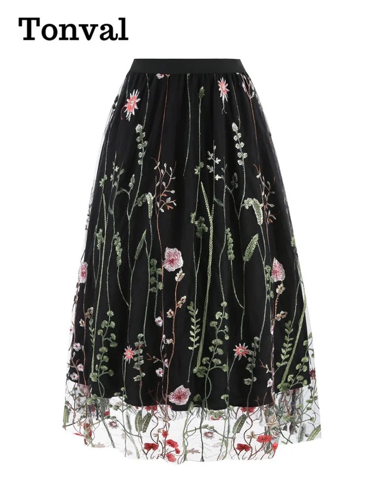 Elegant Floral Embroidered Long Skirt