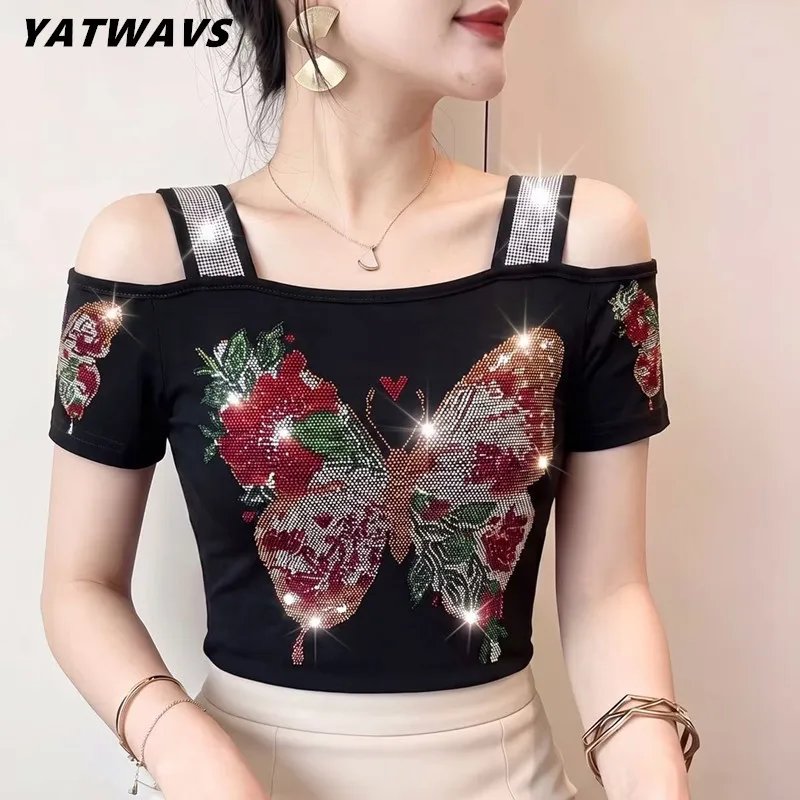 Elegant Off-Shoulder Heart T-Shirt