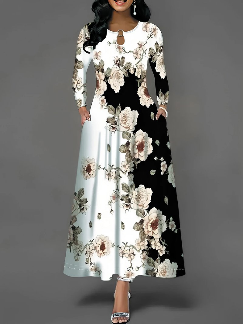 Floral Print Maxi Dress with Pockets