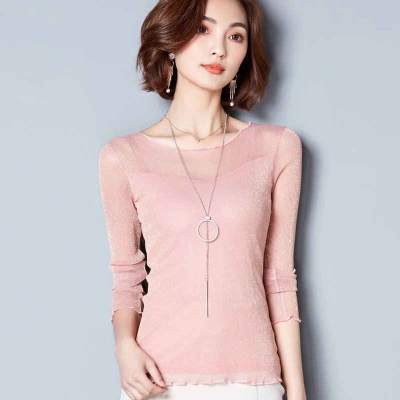 Elegant Glitter Mesh Blouse