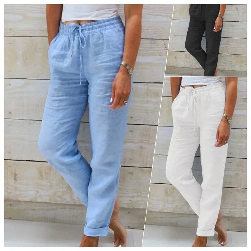 High Waist Cotton Linen Summer Pants