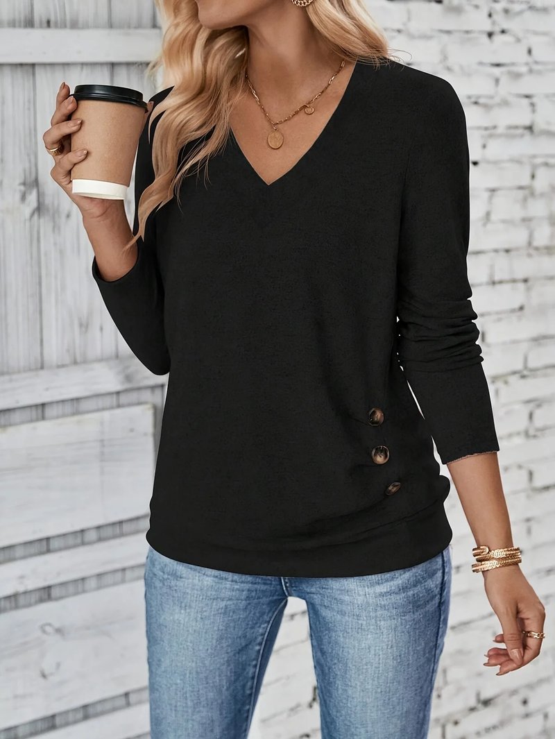 Plus Size Ruched V-Neck T-Shirt