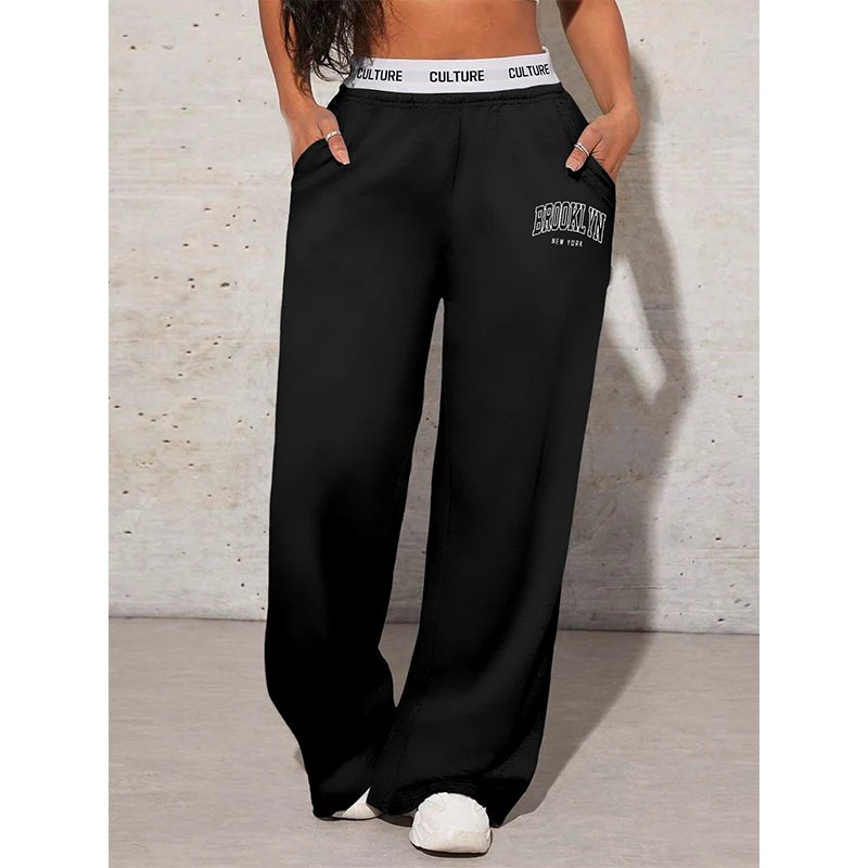 Casual Wide Leg Letter Print Pants