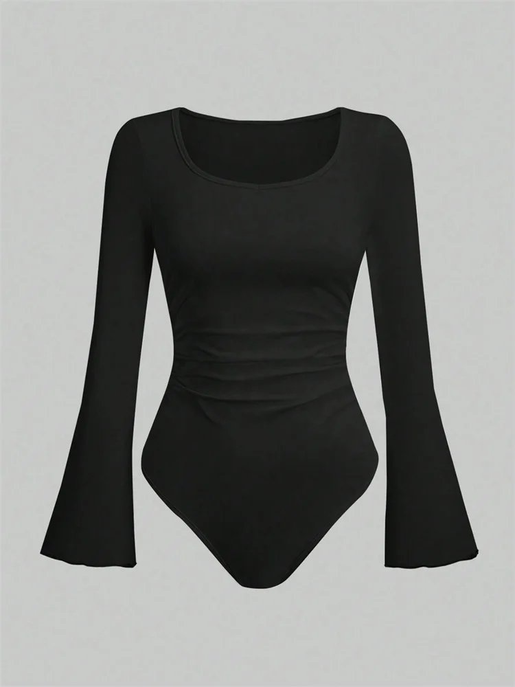 Chic Ruffle Hem Long Sleeve Bodysuit