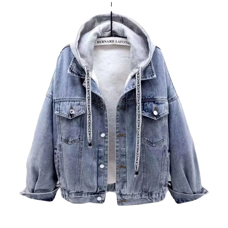 Warm Hooded Denim Jacket for Women