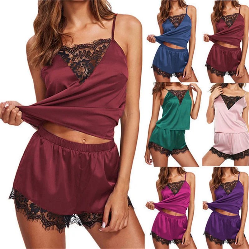 Lace Satin Pajama Set for Women