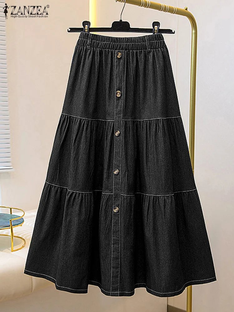 Vintage A-Line Denim Midi Skirt