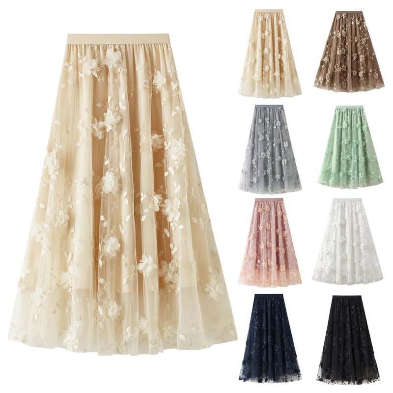 Elegant Floral Embroidered Midi Skirt