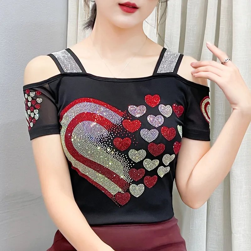 Luxury Heart Diamond Mesh Tee