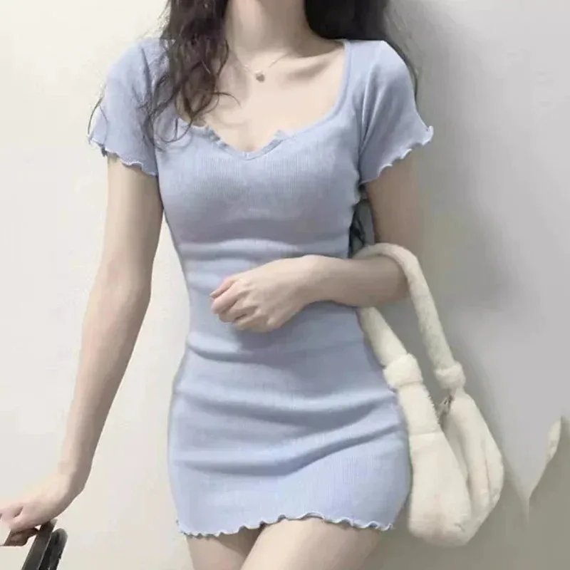 Korean U-Neck Bodycon Mini Dress