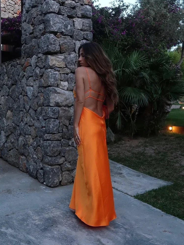 Elegant Orange Satin Evening Dress