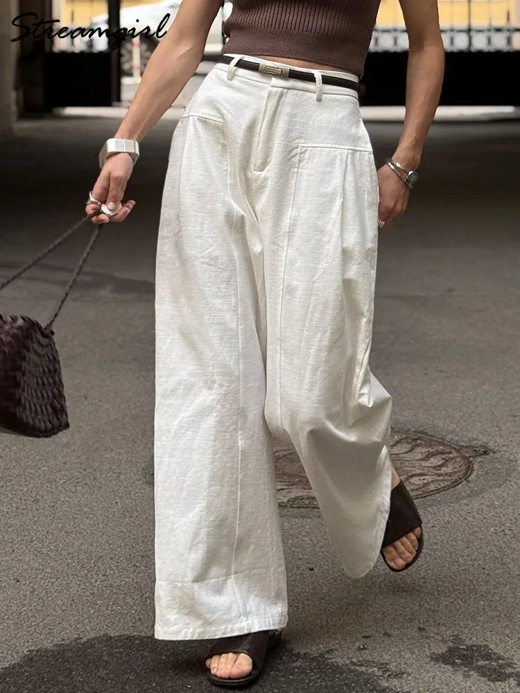 Chic White Wide-Leg Linen Pants