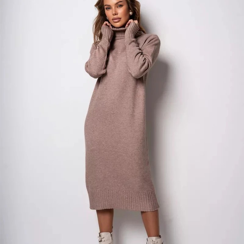 Cozy Ribbed Turtleneck Sweater Dress