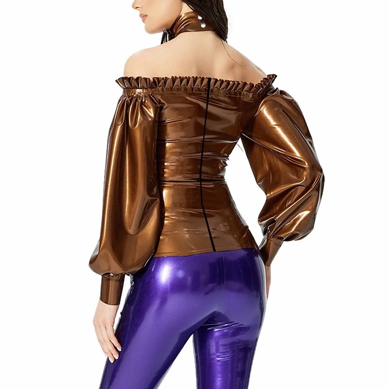 Plus Size Ruffle Sleeve PVC Top