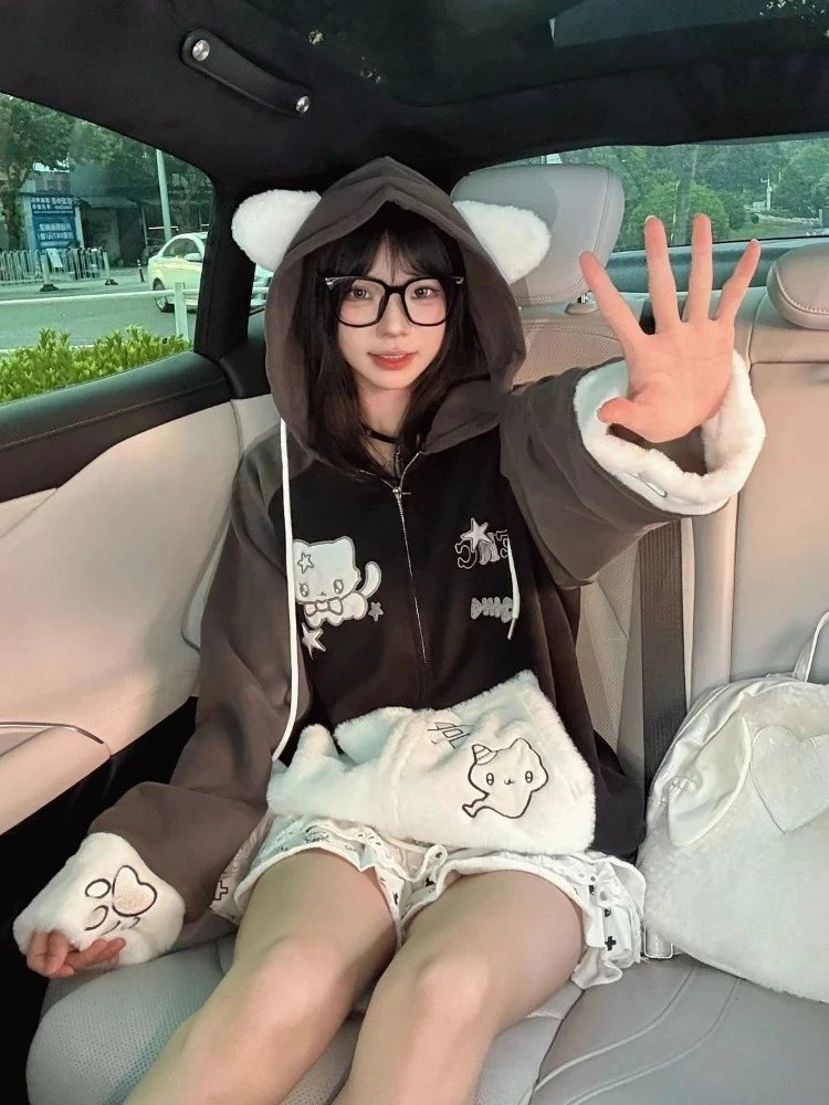 Kawaii Cartoon Embroidered Hoodie