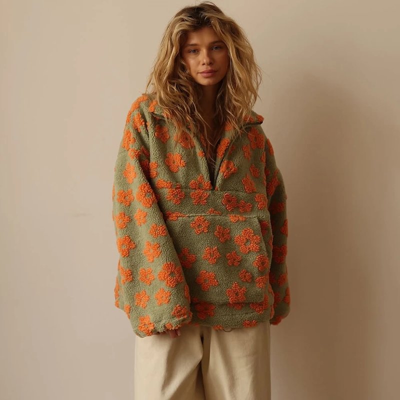 Trendy Oversized Zipper Knit Sweatshirt