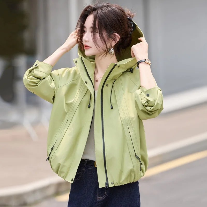 Stylish Women's Hooded Windbreaker Jacket