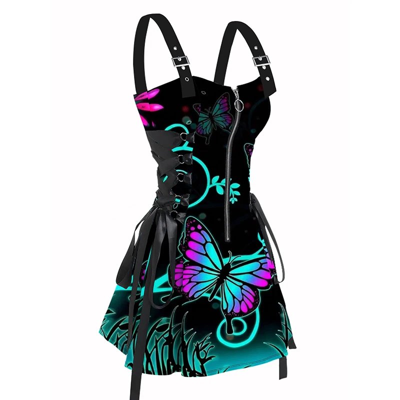 Gothic Butterfly Print A-Line Dress