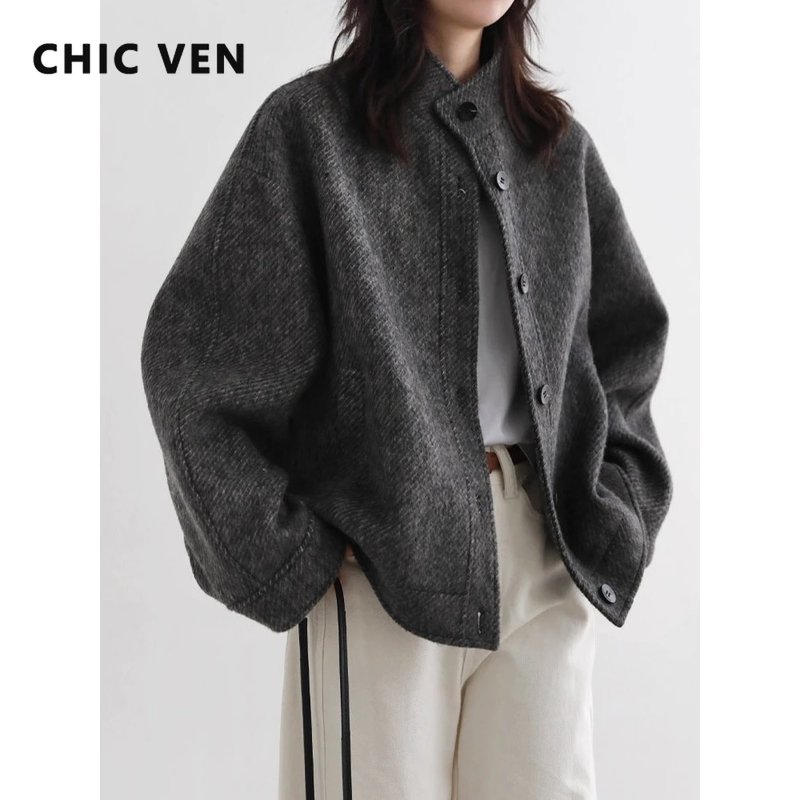 Chic Women's Woolen Short Coat