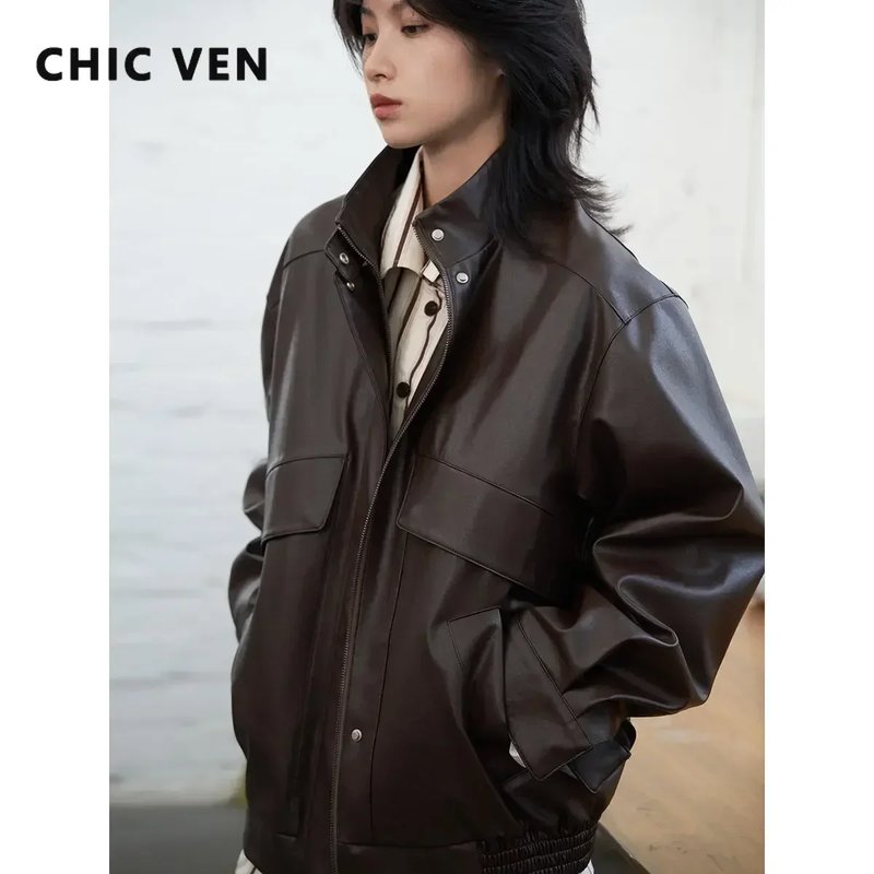 Chic Women's Warm Faux Leather Jacket