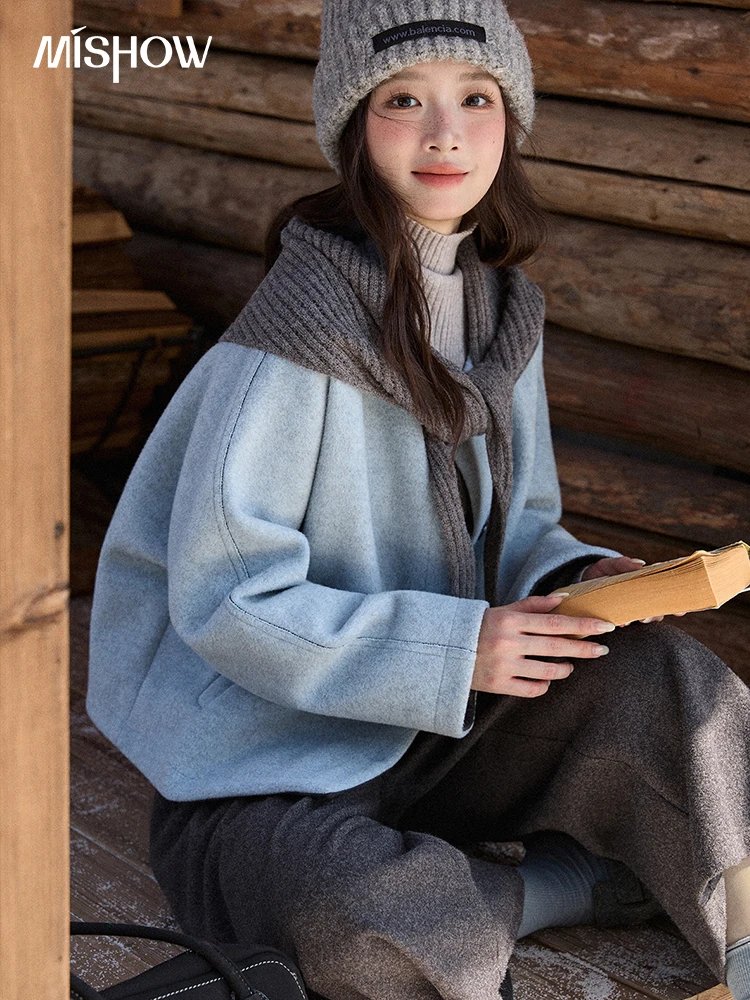 Elegant Blue Wool Coat for Women
