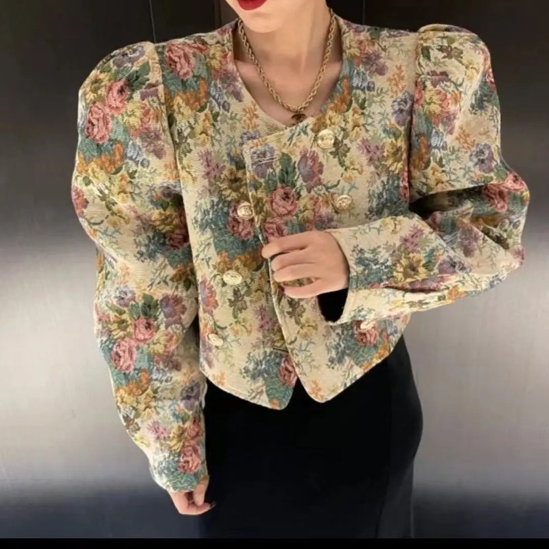 Elegant Vintage Floral Jacquard Jacket