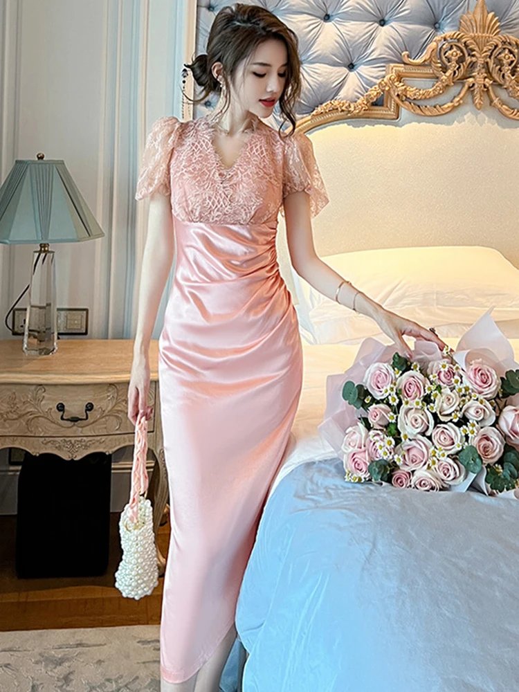 Elegant Pink Midi Dress for Women