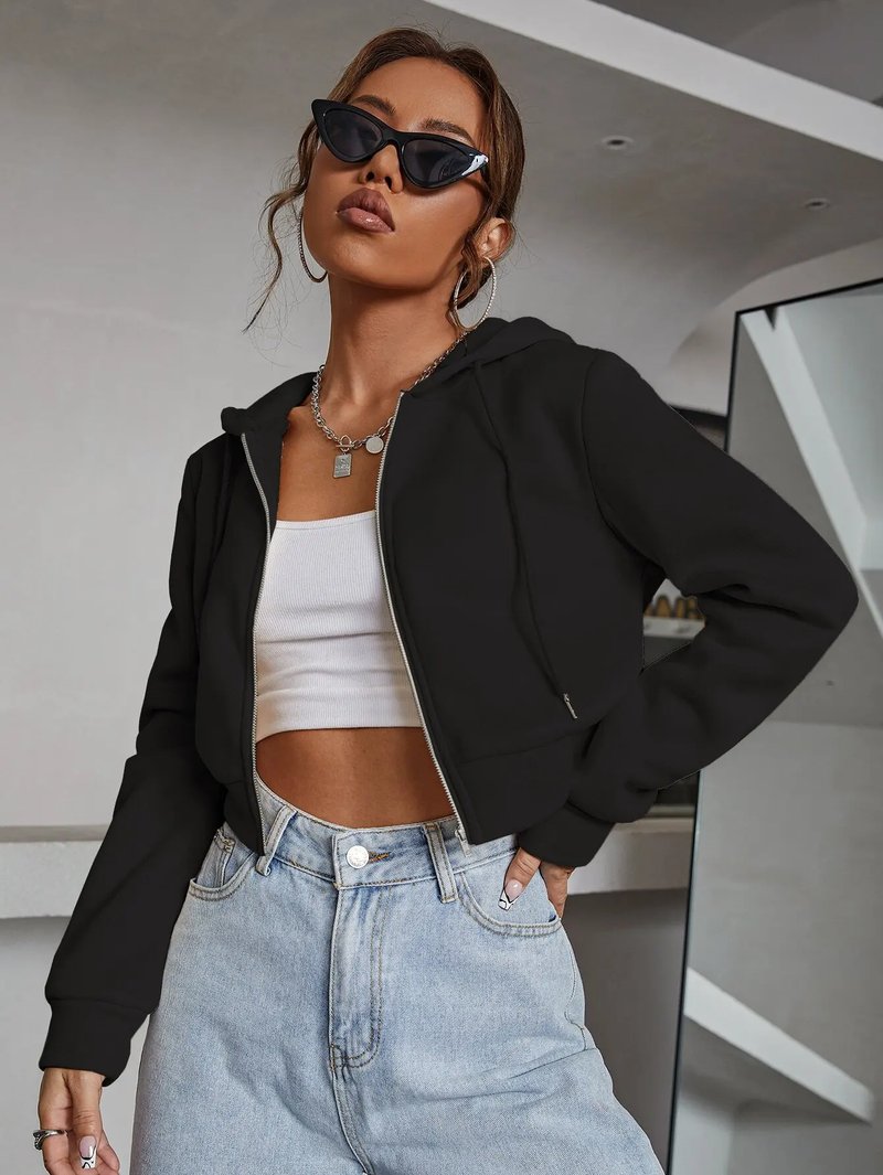 Trendy Hooded Cropped Sweatshirt