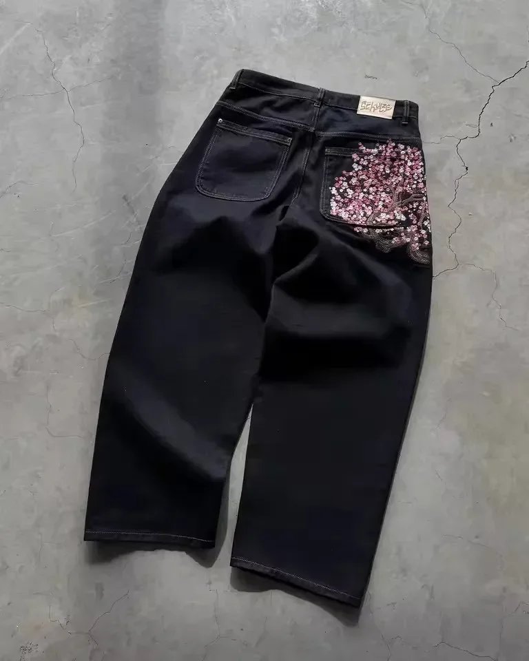Vintage Cherry Blossom Embroidered Jeans