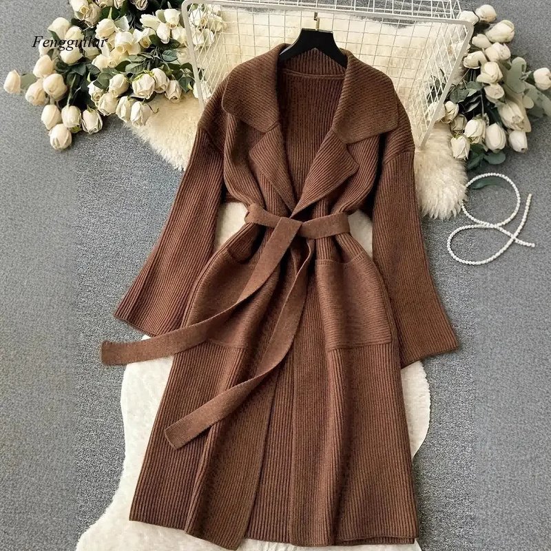 Elegant Belted Knit Coat for Women