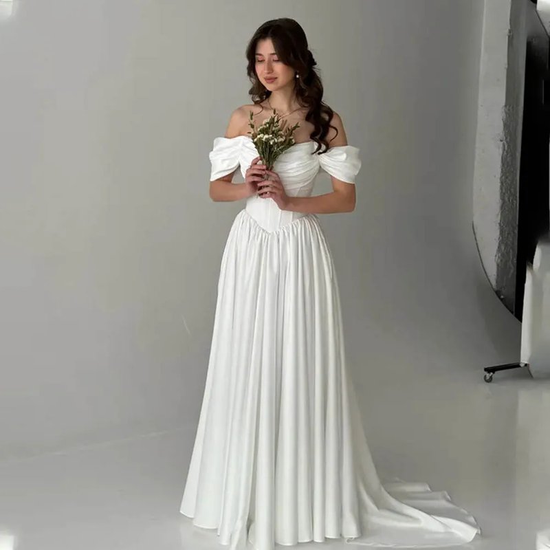 Elegant Off-Shoulder Satin Wedding Dress