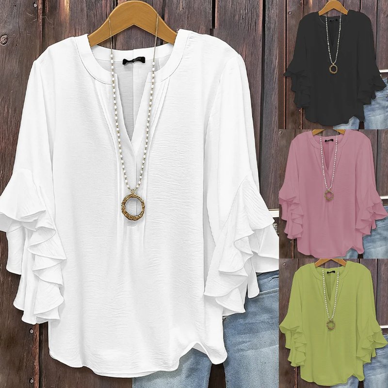 Chic V-Neck Ruffle Sleeve Blouse