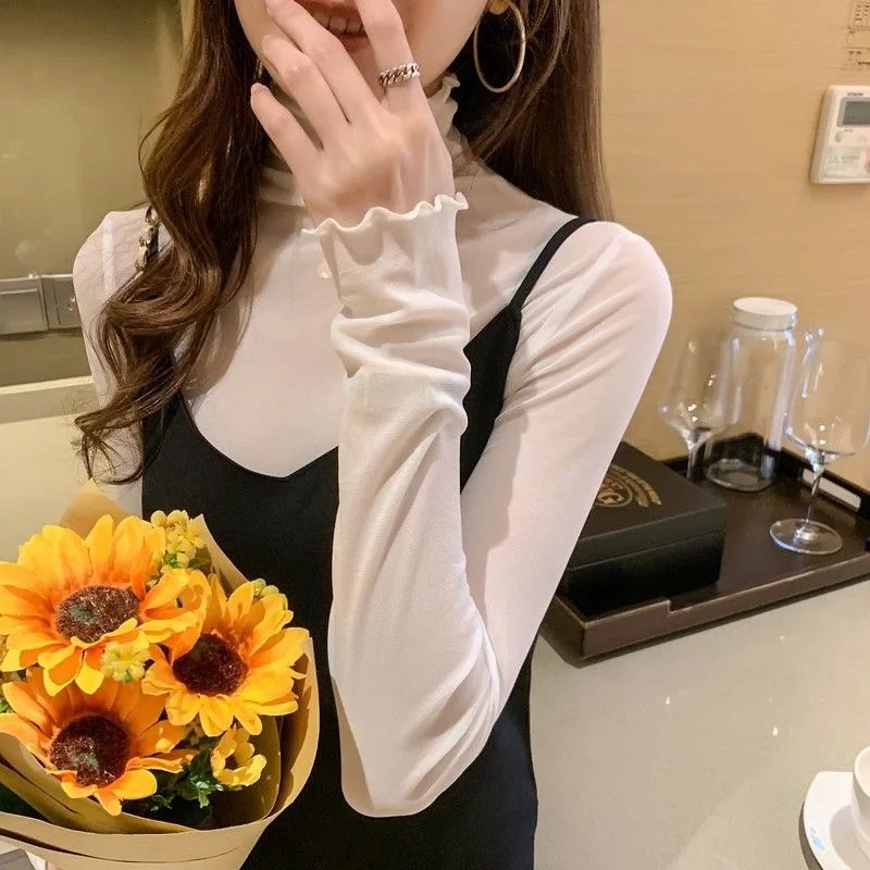 Chic Sheer Mesh Turtleneck Top