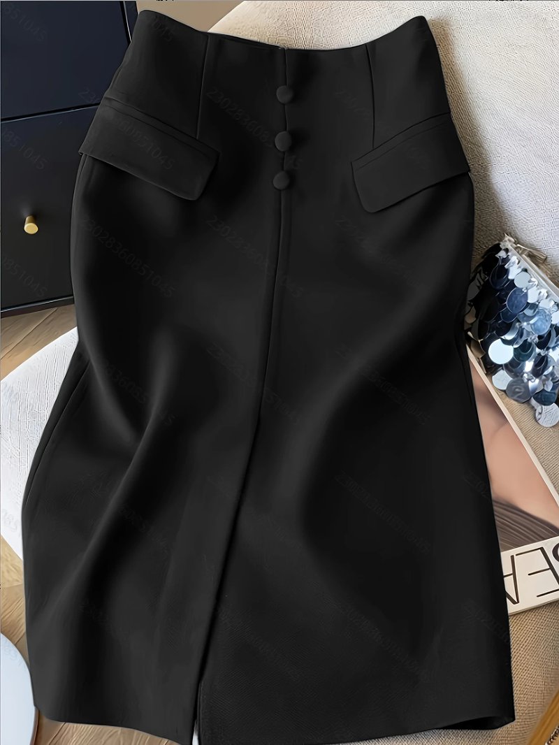 Chic High-Waisted Black Midi Skirt