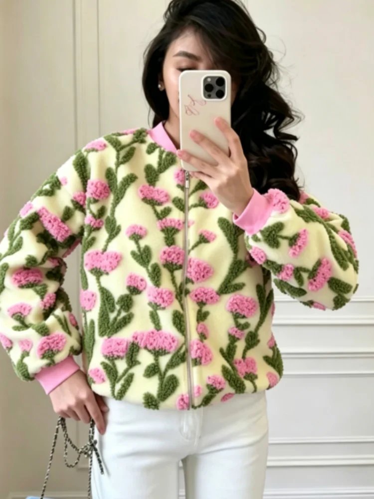 Elegant Floral Print Cropped Jacket